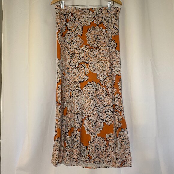 The Limited Dresses & Skirts - The Limited Orange Paisley Maxi Skirt Womens L Elastic Pull On Waist Paneled EUC